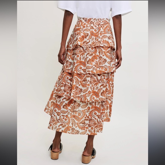 NWOT Maje paisley Orange and Cream printed cotton High Low stretchy Skirt as is - Picture 6 of 16